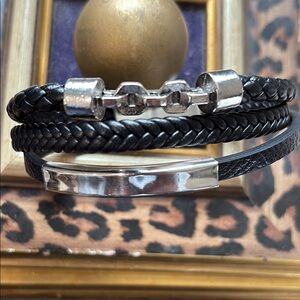 Black and Silver Braided Leather Bracelet for man or woman beautiful